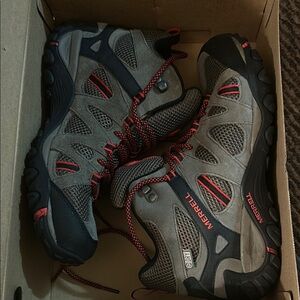 Merrell Gray and Red Hiking Shoes